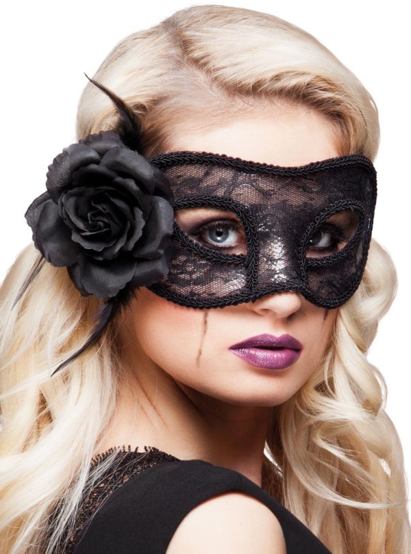 Venezianische Maske mit Blume schwarz Hot on Sale